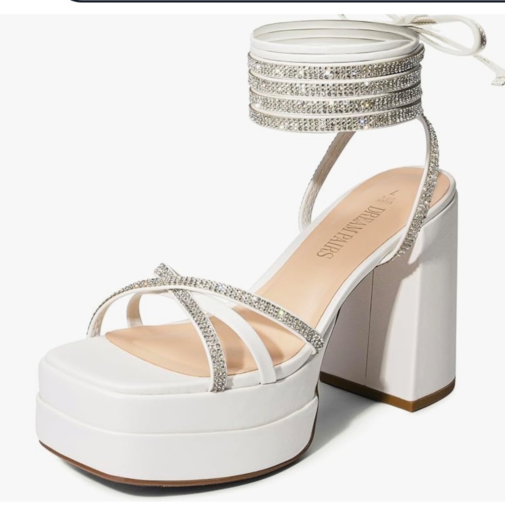 White Strappy Platform Heels - Picture 2 of 7